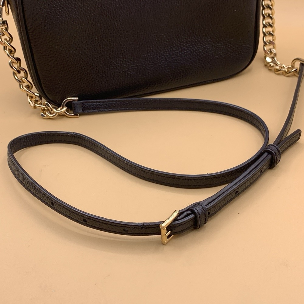 MICHAEL KORS Womens Jet Set Crossbody Bag Purse Black Leather Gold MK Logo - Picture 10 of 13